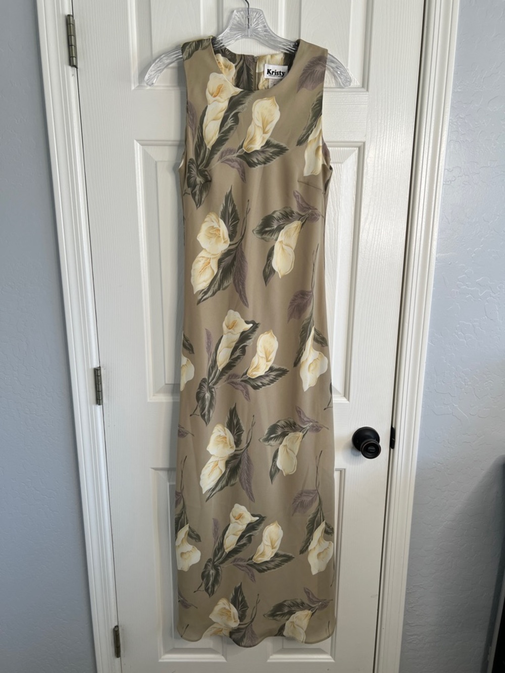 Vintage Kristy maxi high neck sleeveless calla lily floral print dress size 8